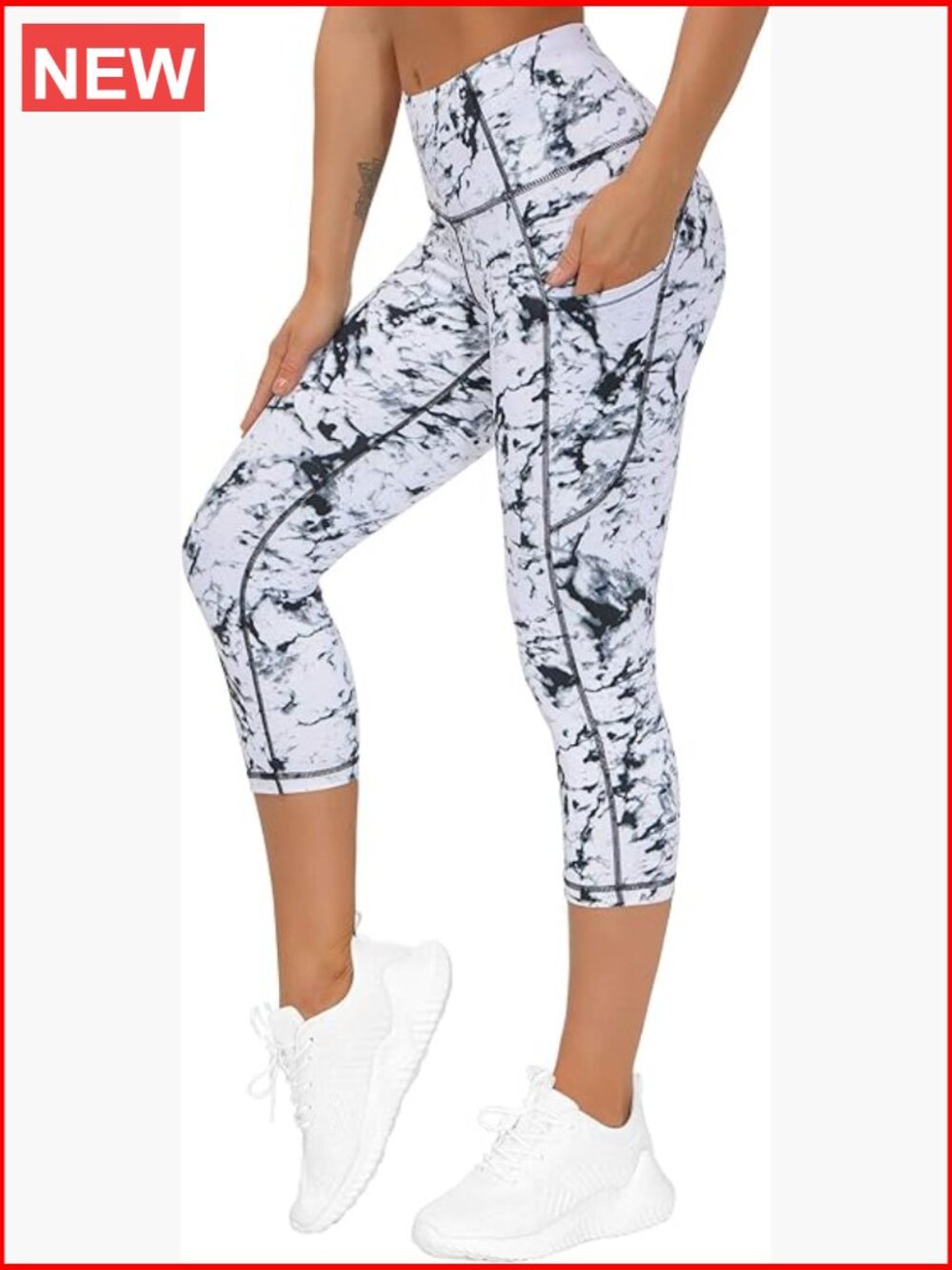 Thick High Waist Capris Yoga Pants with Pockets, Tummy Control Leggings